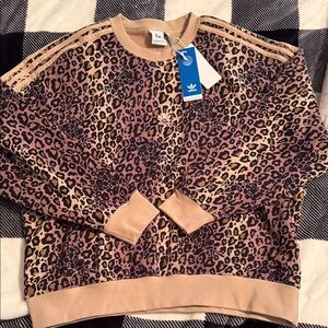 Adidas Tan and Brown Leopard Print Crewneck